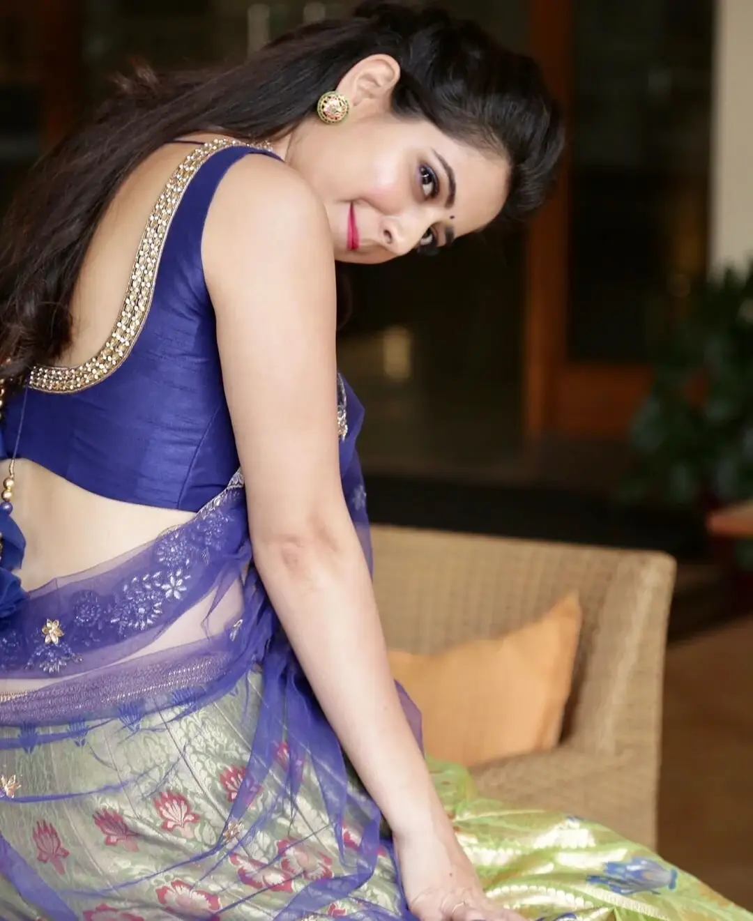 Ashika Ranganath In South Indian Traditional Blue Saree